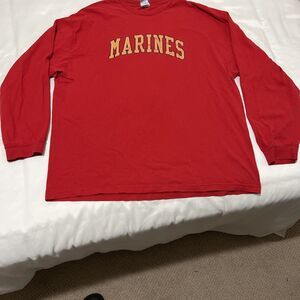Vintage 80s Marine Corps Bulldog Military THRASHED Red T Shirt Size 2XL XXL